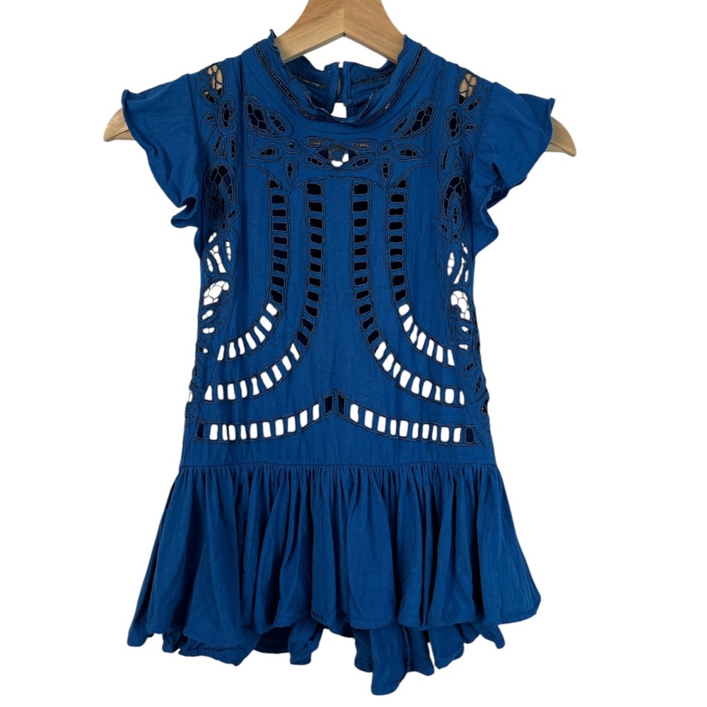 Free People Eyelet Open Back Ruffle Tank Small
